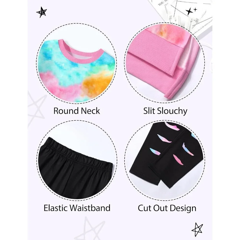 Girls Clothes, Girls Outfits Tie Dye Sweatshirt Tops and Leggings Sweatpants 2 P